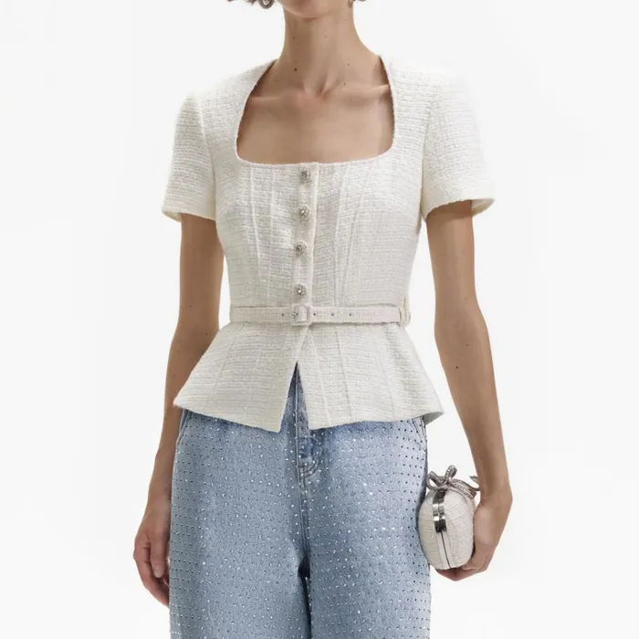 Self Portrait Tops Cream Boucle Top 8211 Women Self Portrait Tops Cream Boucle Top 8211 Women