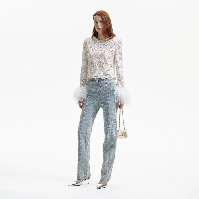 Self Portrait Tops Cream Cord Lace Feather Top 8211 Women Self Portrait Tops Cream Cord Lace Feather Top 8211 Women