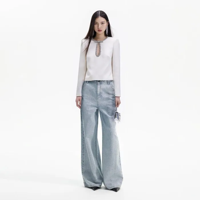 Self Portrait Tops Cream Crepe Diamante Top 8211 Women