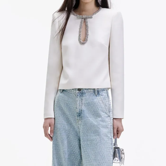 Self Portrait Tops Cream Crepe Diamante Top 8211 Women Self Portrait Tops Cream Crepe Diamante Top 8211 Women