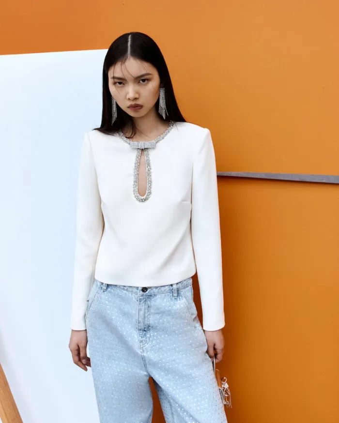 Self Portrait Tops Cream Crepe Diamante Top 8211 Women Self Portrait Tops Cream Crepe Diamante Top 8211 Women