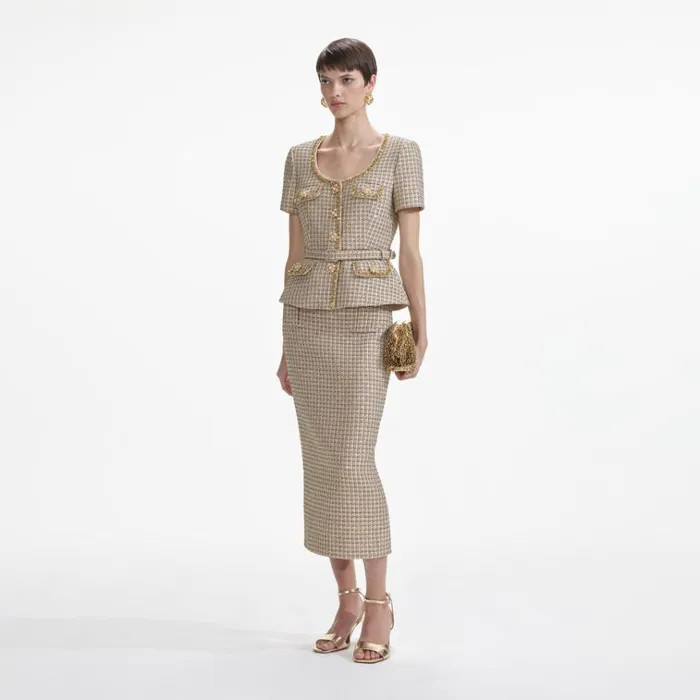 Self Portrait Tops Gold Boucle Peplum Top 8211 Women Self Portrait Tops Gold Boucle Peplum Top 8211 Women