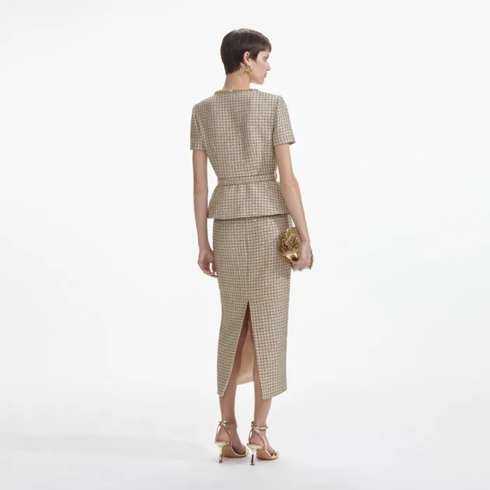 Self Portrait Tops Gold Boucle Peplum Top 8211 Women Self Portrait Tops Gold Boucle Peplum Top 8211 Women