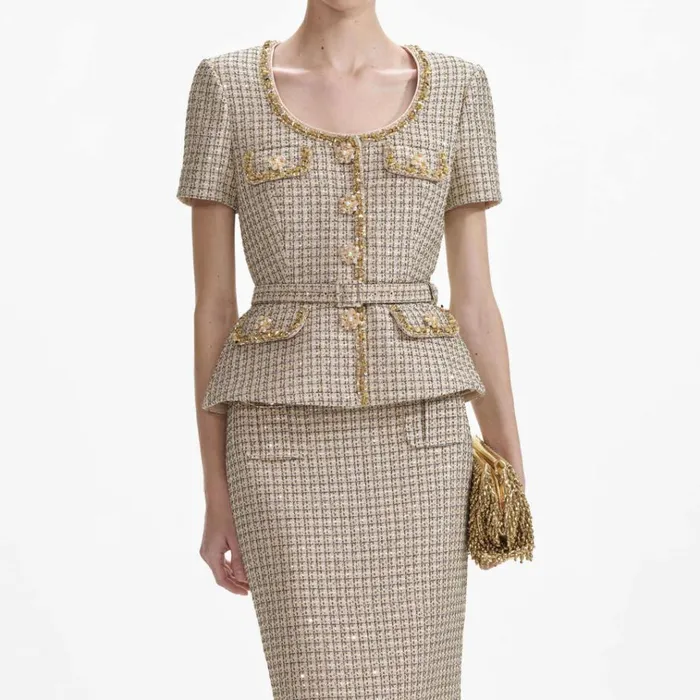 Self Portrait Tops Gold Boucle Peplum Top 8211 Women Self Portrait Tops Gold Boucle Peplum Top 8211 Women