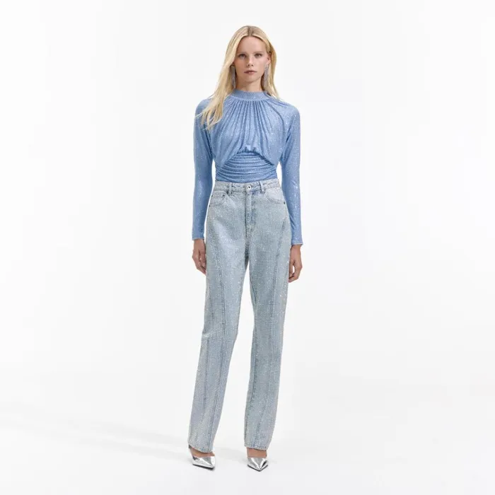 Self Portrait Tops Light Blue Rhinestone Mesh Top 8211 Women