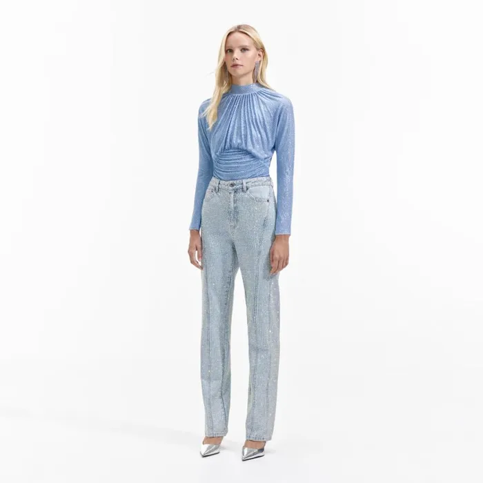 Self Portrait Tops Light Blue Rhinestone Mesh Top 8211 Women Self Portrait Tops Light Blue Rhinestone Mesh Top 8211 Women
