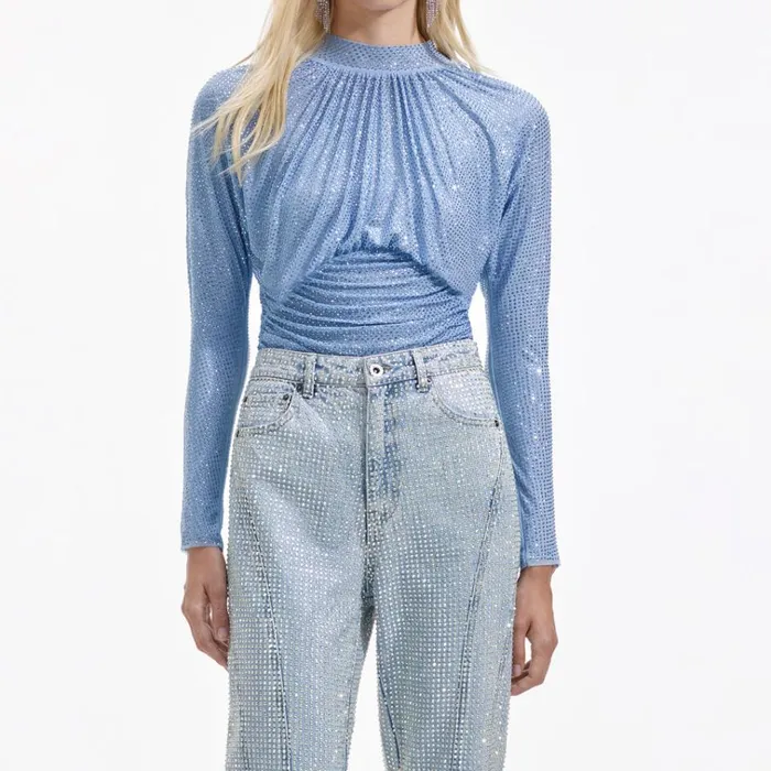 Self Portrait Tops Light Blue Rhinestone Mesh Top 8211 Women Self Portrait Tops Light Blue Rhinestone Mesh Top 8211 Women