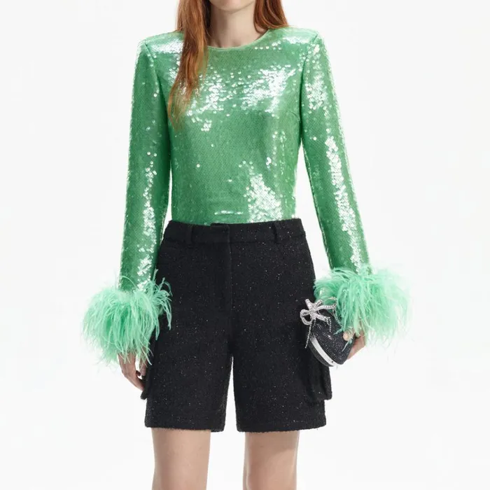 Self Portrait Tops Mint Sequin Feather Top 8211 Women Self Portrait Tops Mint Sequin Feather Top 8211 Women