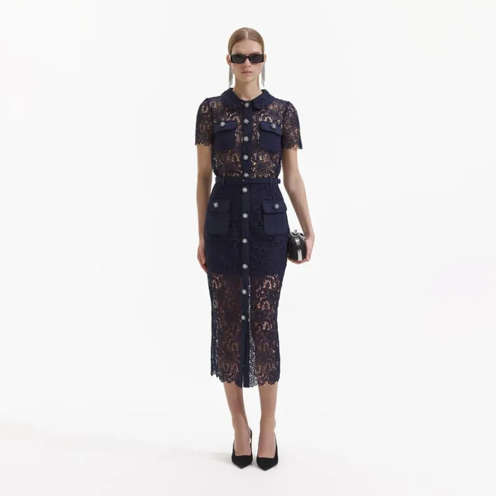 Self Portrait Tops Navy Guipure Lace Top 8211 Women