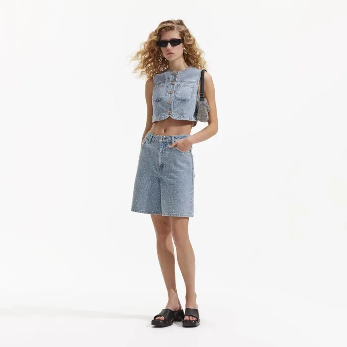 Self Portrait Tops Rhinestone Denim Crop Top 8211 Women Self Portrait Tops Rhinestone Denim Crop Top 8211 Women