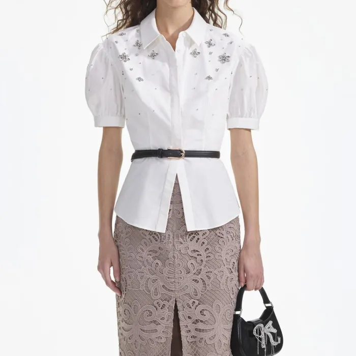 Self Portrait Tops White Cotton Embellished Top 8211 Women Self Portrait Tops White Cotton Embellished Top 8211 Women