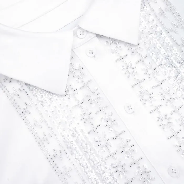 Self Portrait Tops White Satin Embellished Bib Blouse 8211 Women Self Portrait Tops White Satin Embellished Bib Blouse 8211 Women