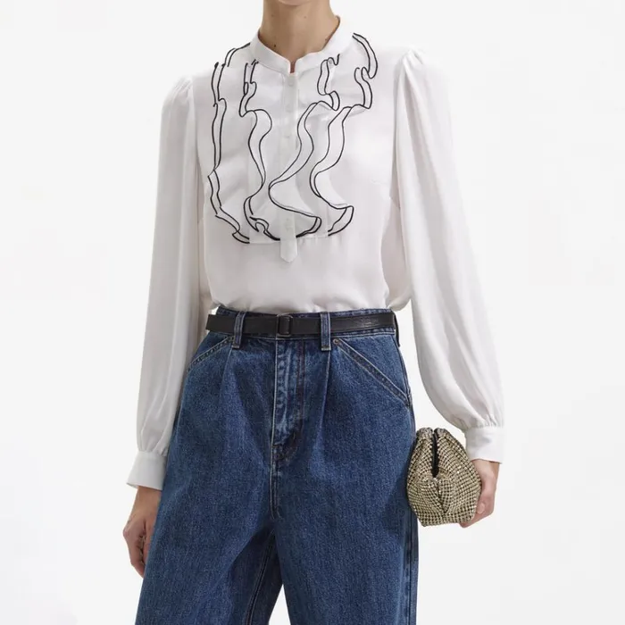 Self Portrait Tops White Viscose Blouse 8211 Women Self Portrait Tops White Viscose Blouse 8211 Women