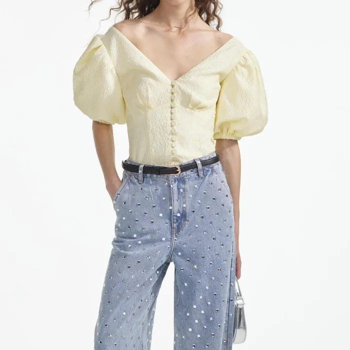Self Portrait Tops Yellow Jacquard Top 8211 Women Self Portrait Tops Yellow Jacquard Top 8211 Women