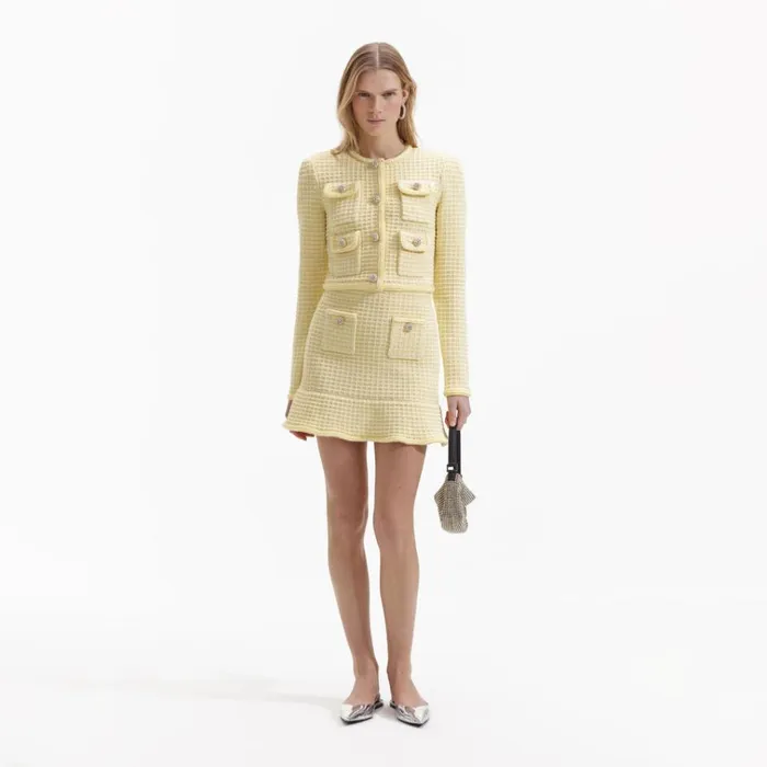 Self Portrait Tops Yellow Textured Knit Jacket 8211 Women