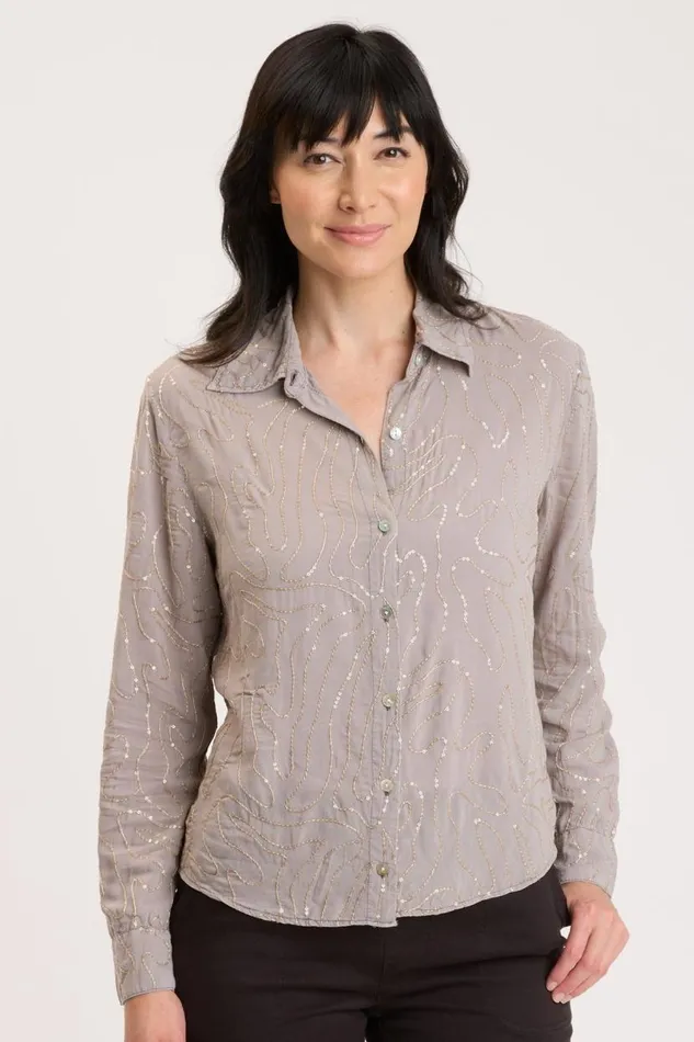 Seraphina ButtonUp Zinc Pigment Clothing XCVI ShirtsBlouses