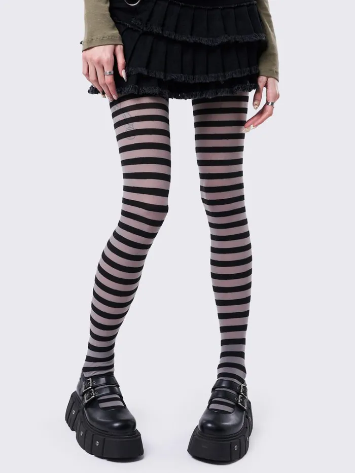 Shop Aoki Grey and Black Striped Tights Minga London Accessories
