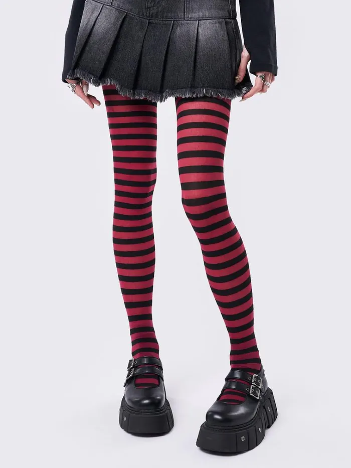 Shop Aoki Red and Black Striped Tights Minga London Accessories
