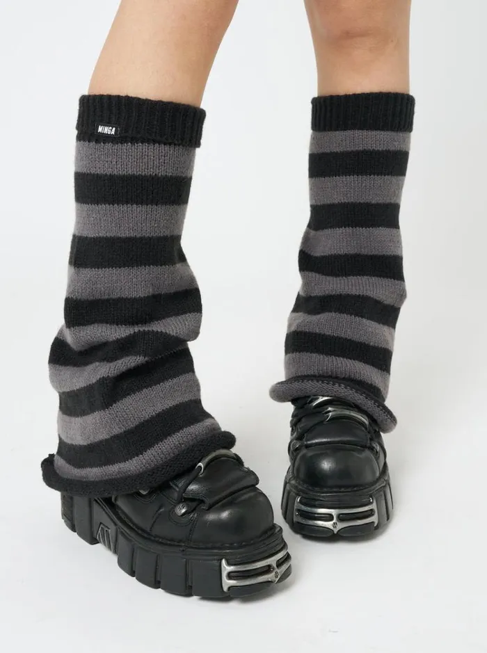 Shop Black and Grey Striped Flare Leg Warmers Minga London Accessories