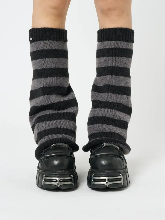 Shop Black and Grey Striped Flare Leg Warmers Minga London Accessories Shop Black and Grey Striped Flare Leg Warmers Minga London Accessories