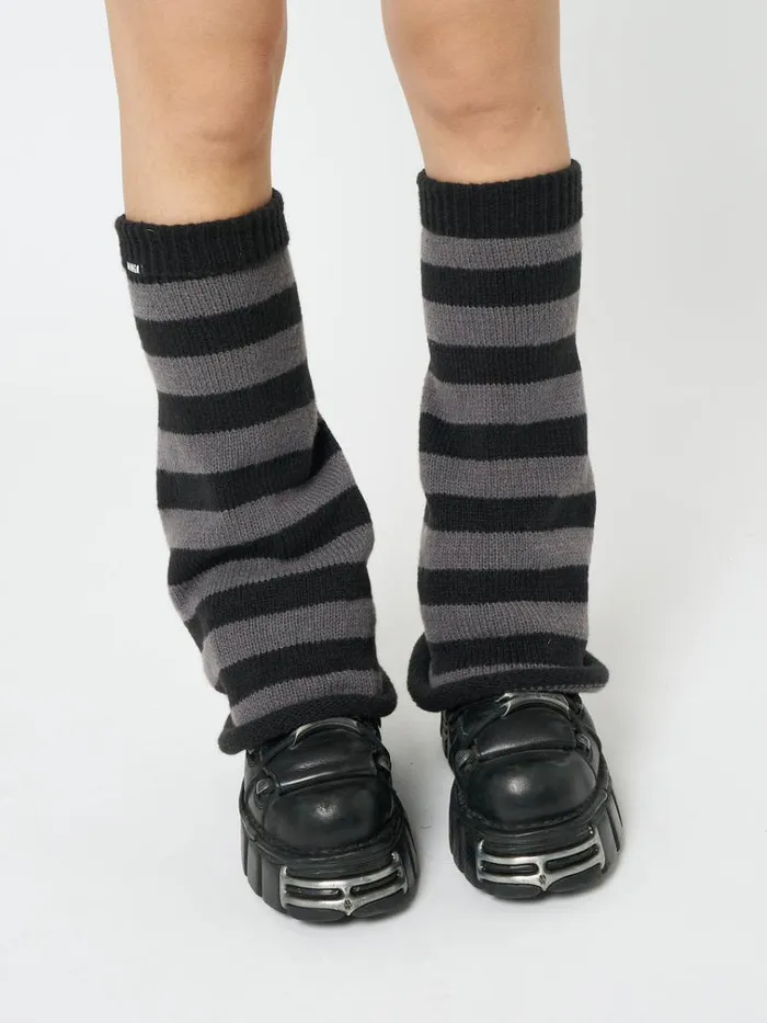 Shop Black and Grey Striped Flare Leg Warmers Minga London Accessories Shop Black and Grey Striped Flare Leg Warmers Minga London Accessories