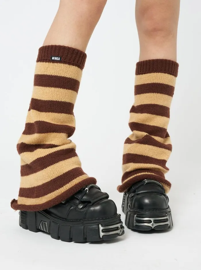 Shop Brown and Honey Striped Flare Leg Warmers Minga London Accessories