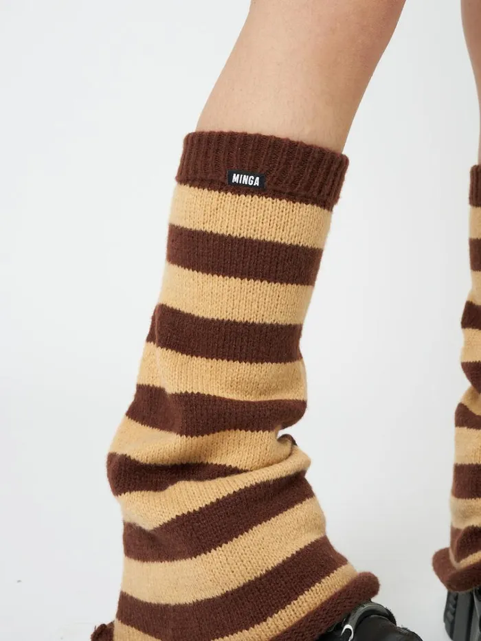 Shop Brown and Honey Striped Flare Leg Warmers Minga London Accessories Shop Brown and Honey Striped Flare Leg Warmers Minga London Accessories