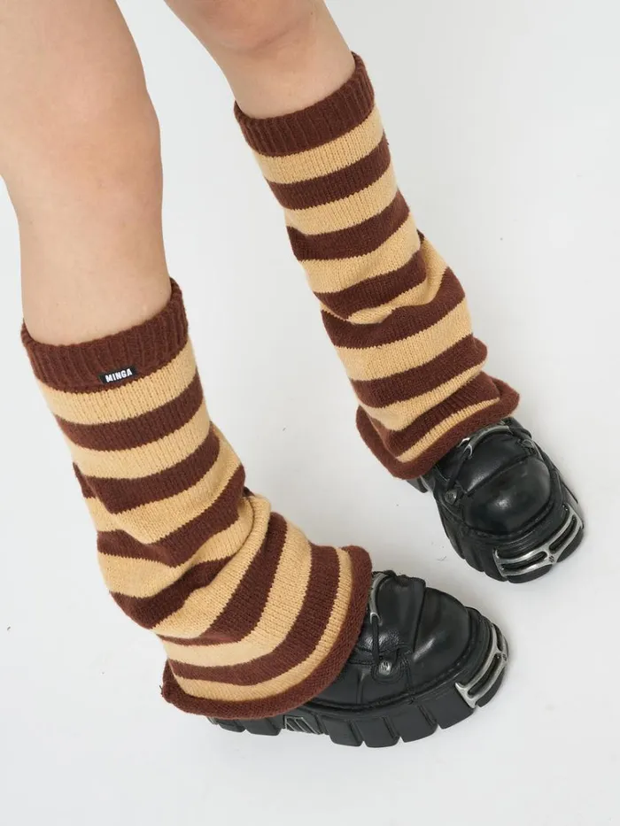 Shop Brown and Honey Striped Flare Leg Warmers Minga London Accessories Shop Brown and Honey Striped Flare Leg Warmers Minga London Accessories