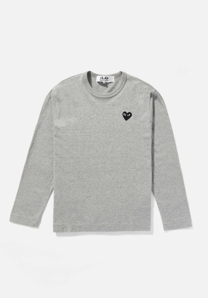 Shop COMME DES GARCONS PLAY BLACK HEART LONG SLEEVE Grey MKI MIYUKI ZOKU TShirts