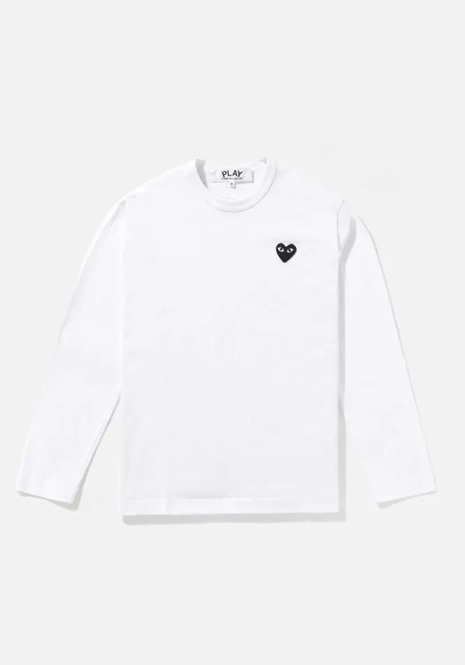 Shop COMME DES GARCONS PLAY BLACK HEART LONG SLEEVE White MKI MIYUKI ZOKU TShirts
