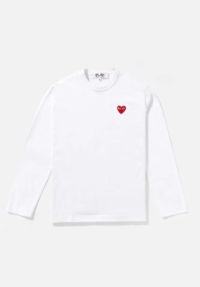 Shop COMME DES GARCONS RED HEART LONG SLEEVE White MKI MIYUKI ZOKU TShirts