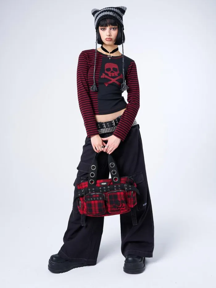 Shop Devon Red Tartan Multi Pockets Handbag Minga London Accessories