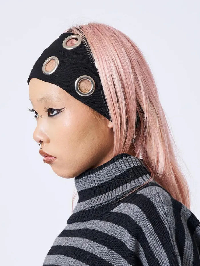 Shop Elektra Black Metallic Hole Headband Minga London Accessories