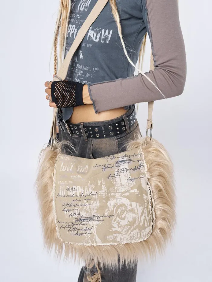 Shop Fluffy Canvas Messenger Bag Minga London Accessories
