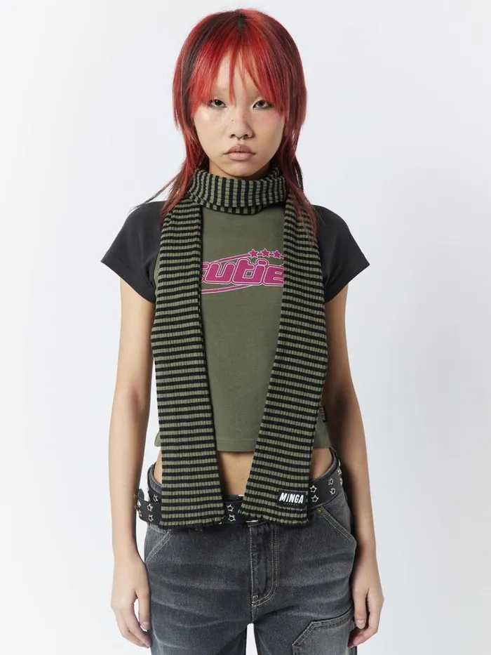 Shop Girlfriend Stripes Green Black Scarf Minga London Accessories