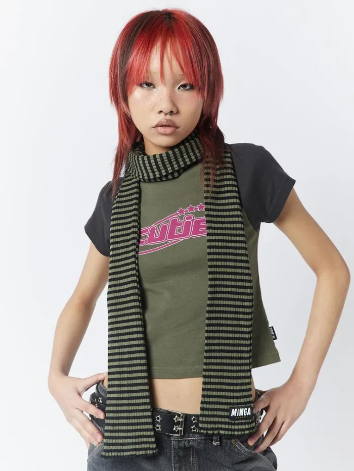 Shop Girlfriend Stripes Green Black Scarf Minga London Accessories
