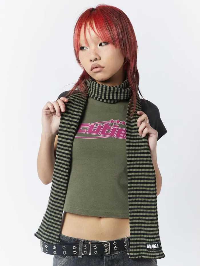 Shop Girlfriend Stripes Green Black Scarf Minga London Accessories