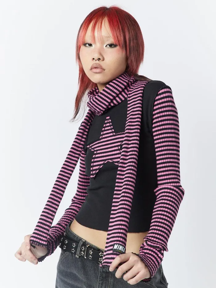 Shop Girlfriend Stripes Pink Black Scarf Minga London Accessories