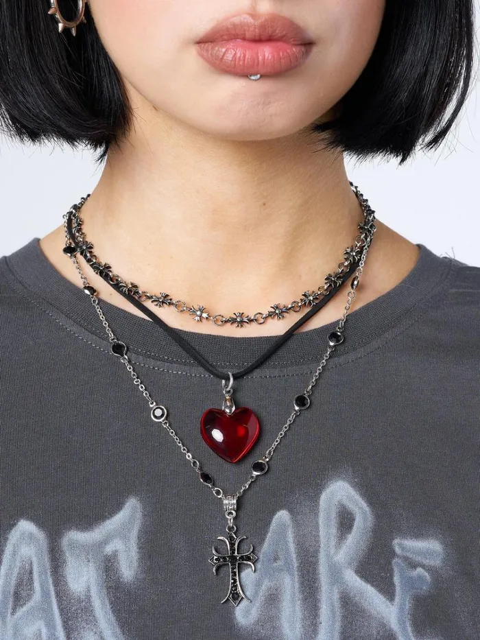 Shop Love Heart and Cross Pendant Necklace Minga London Accessories