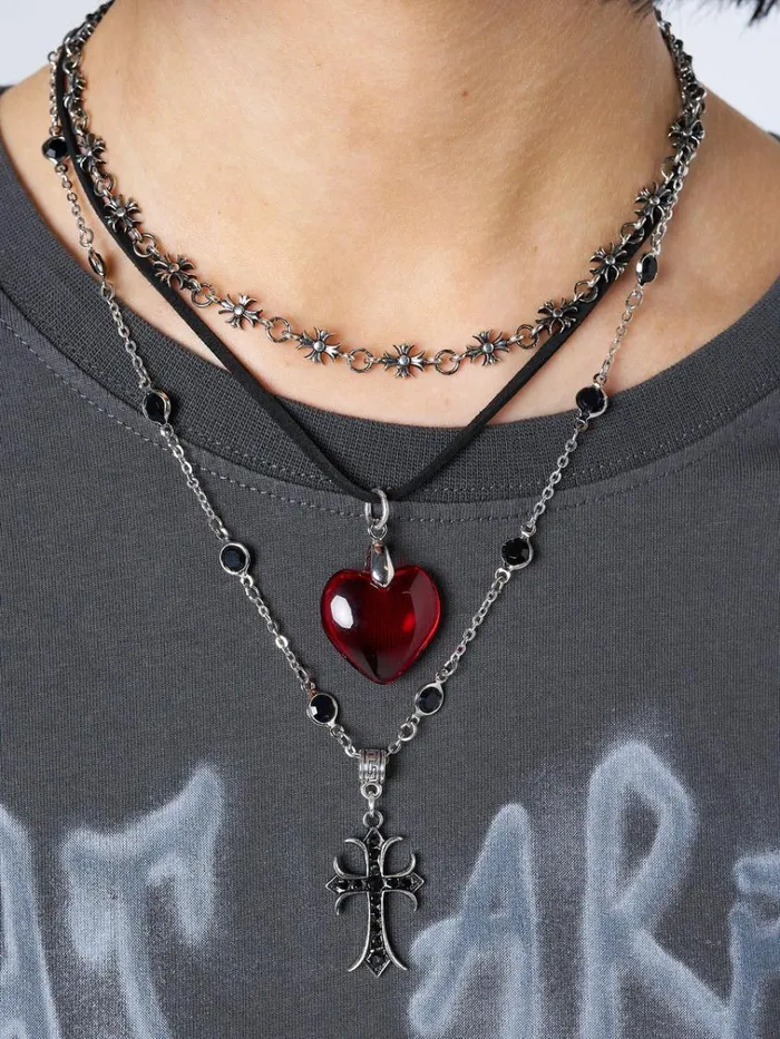 Shop Love Heart and Cross Pendant Necklace Minga London Accessories