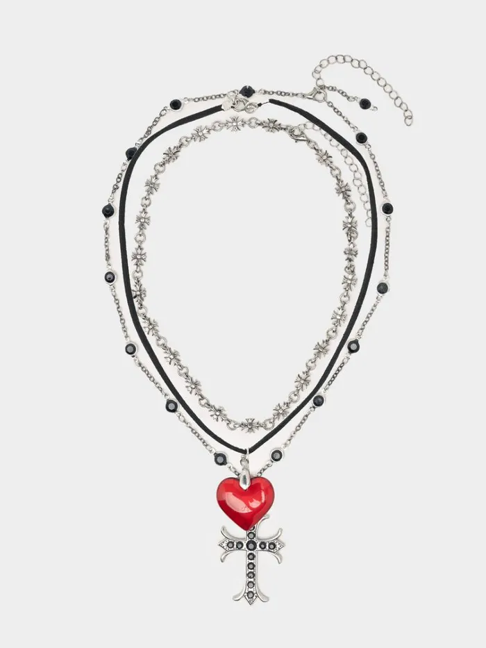 Shop Love Heart and Cross Pendant Necklace Minga London Accessories