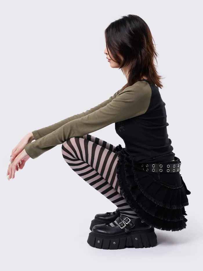 Shop Minga London Accessories Aoki Grey and Black Striped Tights