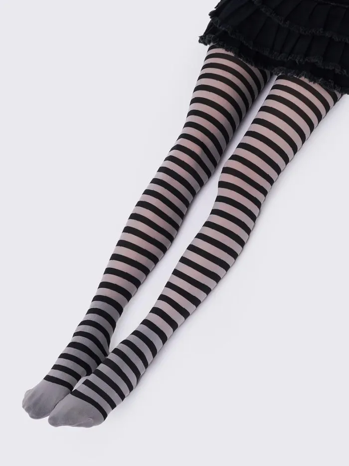 Shop Minga London Accessories Aoki Grey and Black Striped Tights