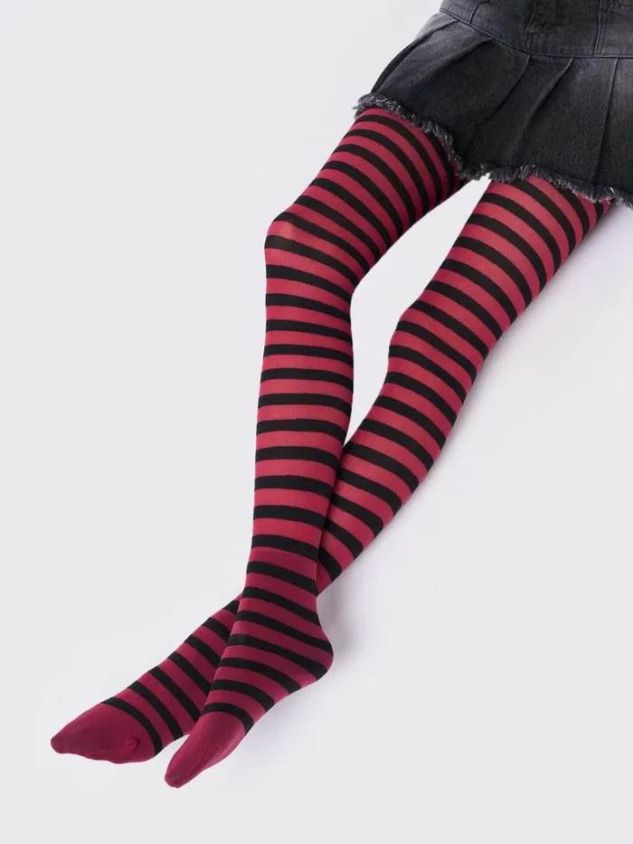 Shop Minga London Accessories Aoki Red and Black Striped Tights