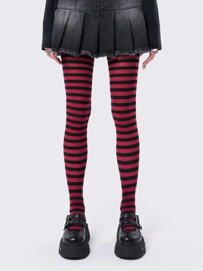Shop Minga London Accessories Aoki Red and Black Striped Tights