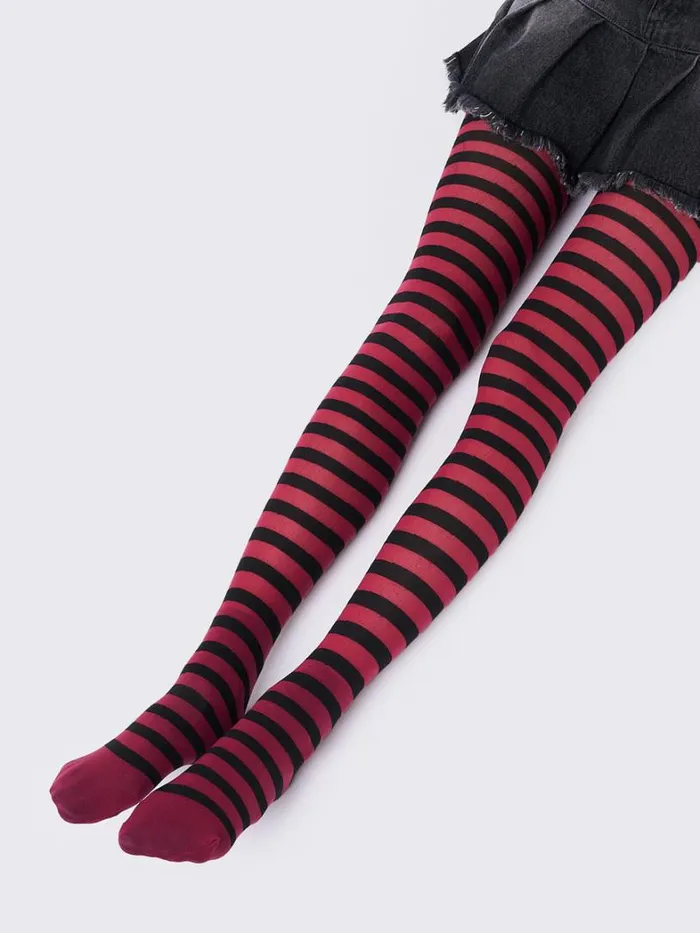 Shop Minga London Accessories Aoki Red and Black Striped Tights