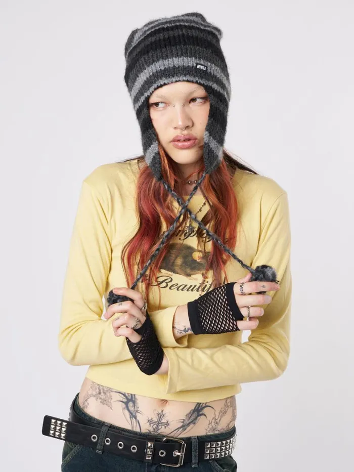 Shop Minga London Accessories Blaire Stripes Tie Knit Hat