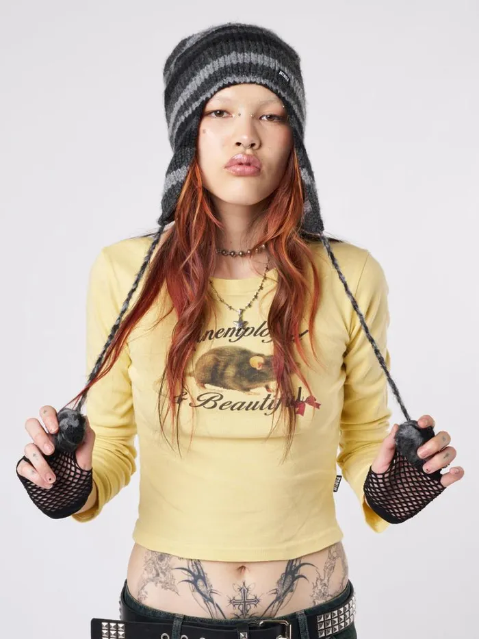 Shop Minga London Accessories Blaire Stripes Tie Knit Hat