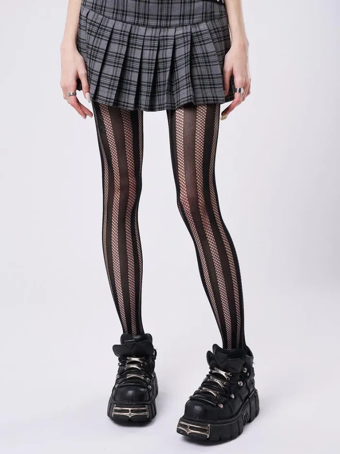 Shop Minga London Accessories Brea Black Striped Fishnet Tights