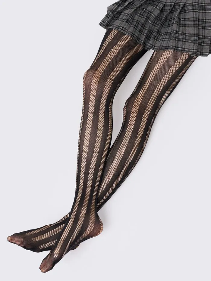 Shop Minga London Accessories Brea Black Striped Fishnet Tights